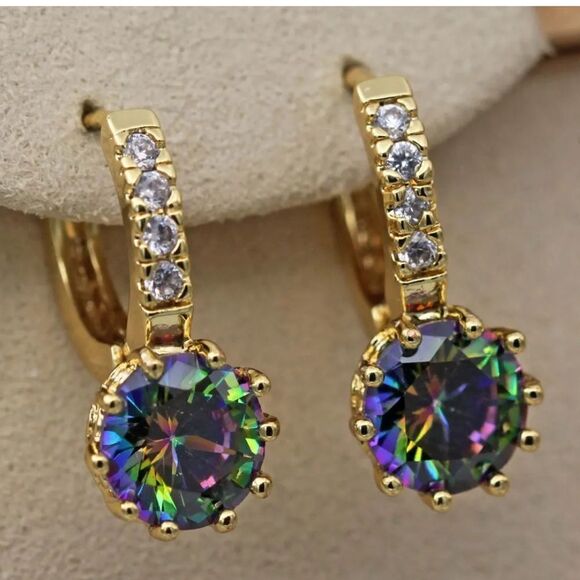 18K Gold Filled Mystical Topaz CZ Zircon Earrings - Picture 1 of 14